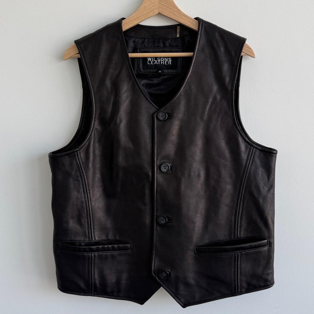 Vintage Wilsons Leather Black Men's Vest - Medium
